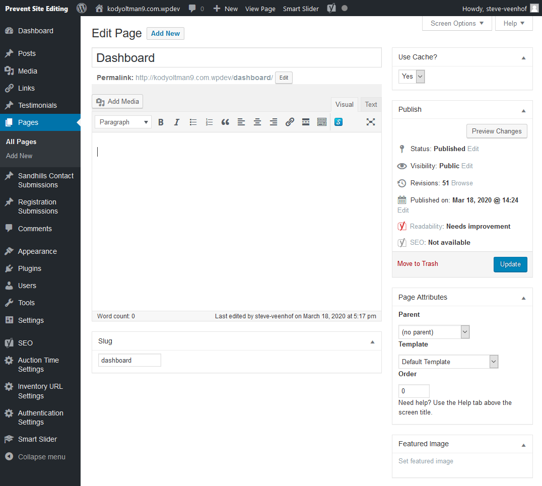 Page admin in WordPress