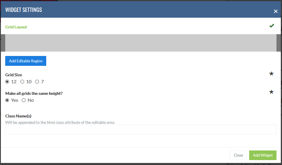Add Editable Area Widget