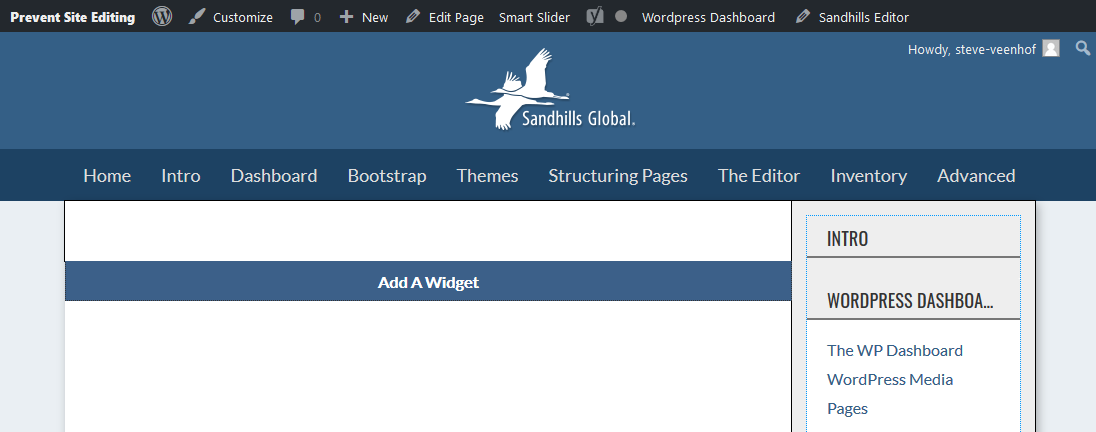 Adding your first widget to an empty page. 