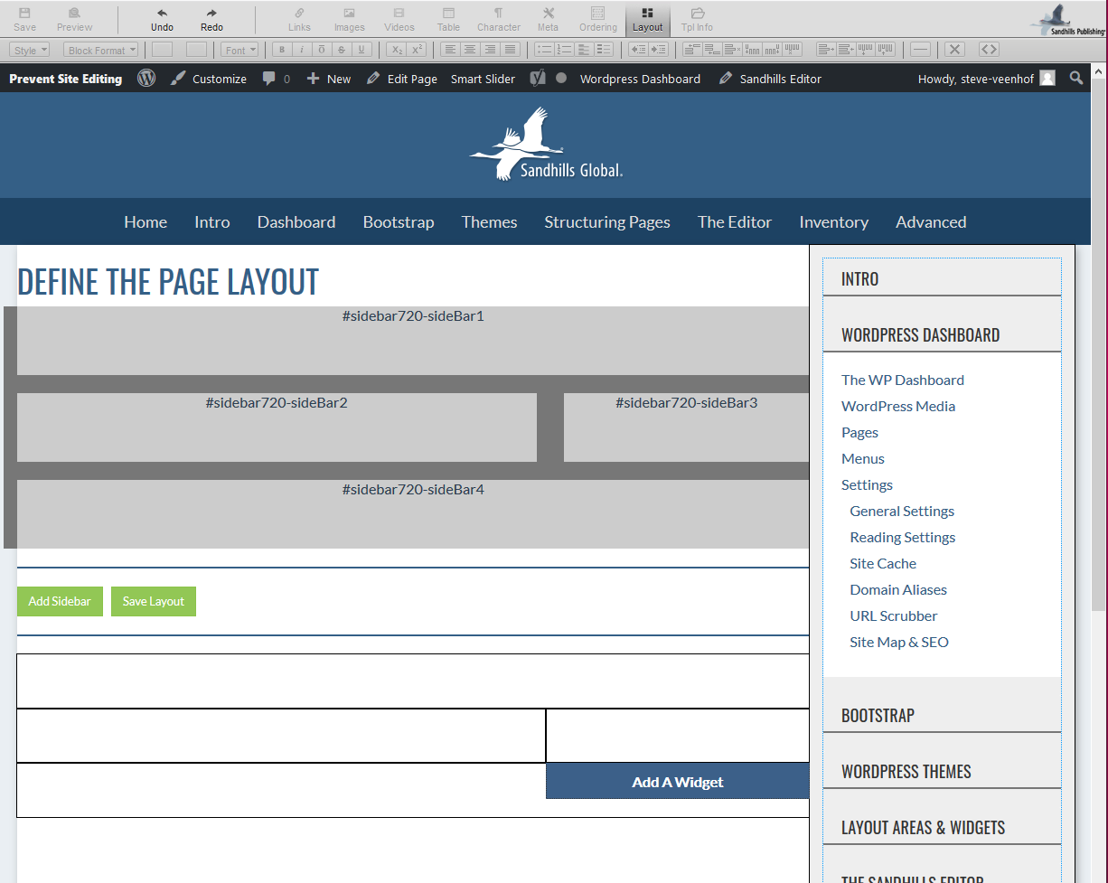 Adding Layout Areas to the page for widgets