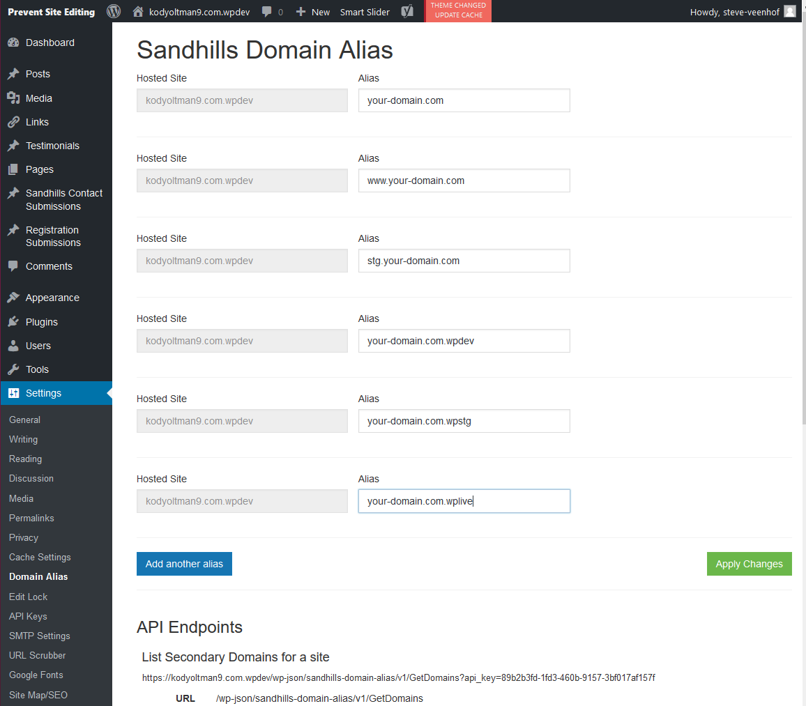 Sandhills Domain Alias Settings