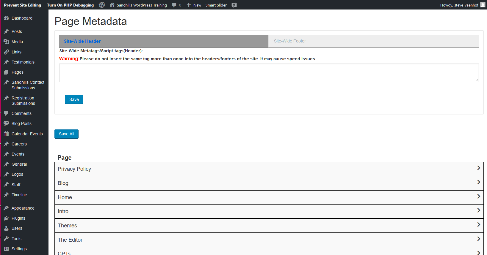 Metadata page