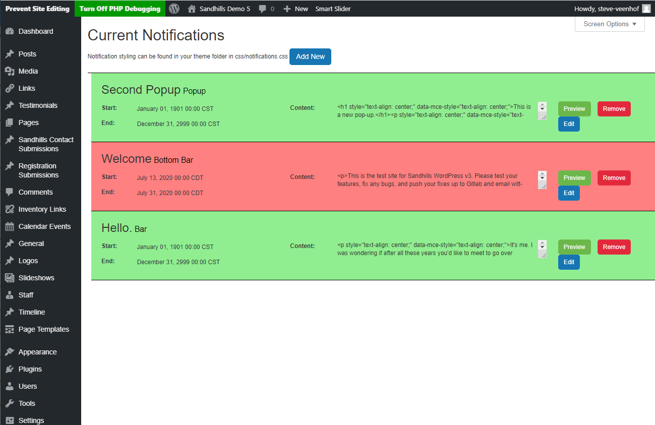Notification dashboard