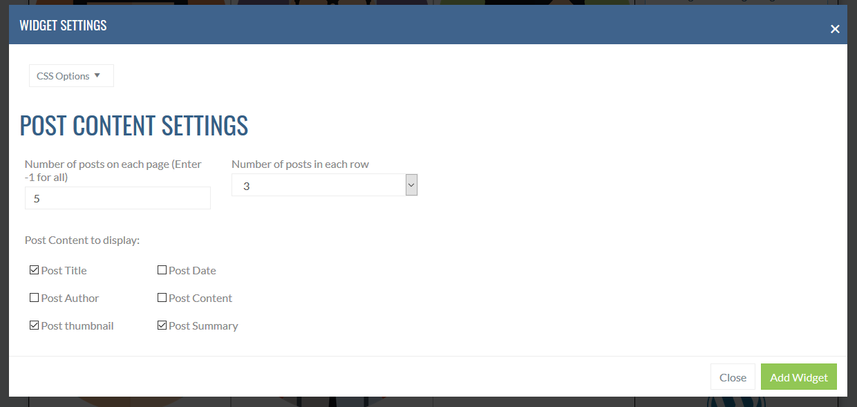 Post widget settings