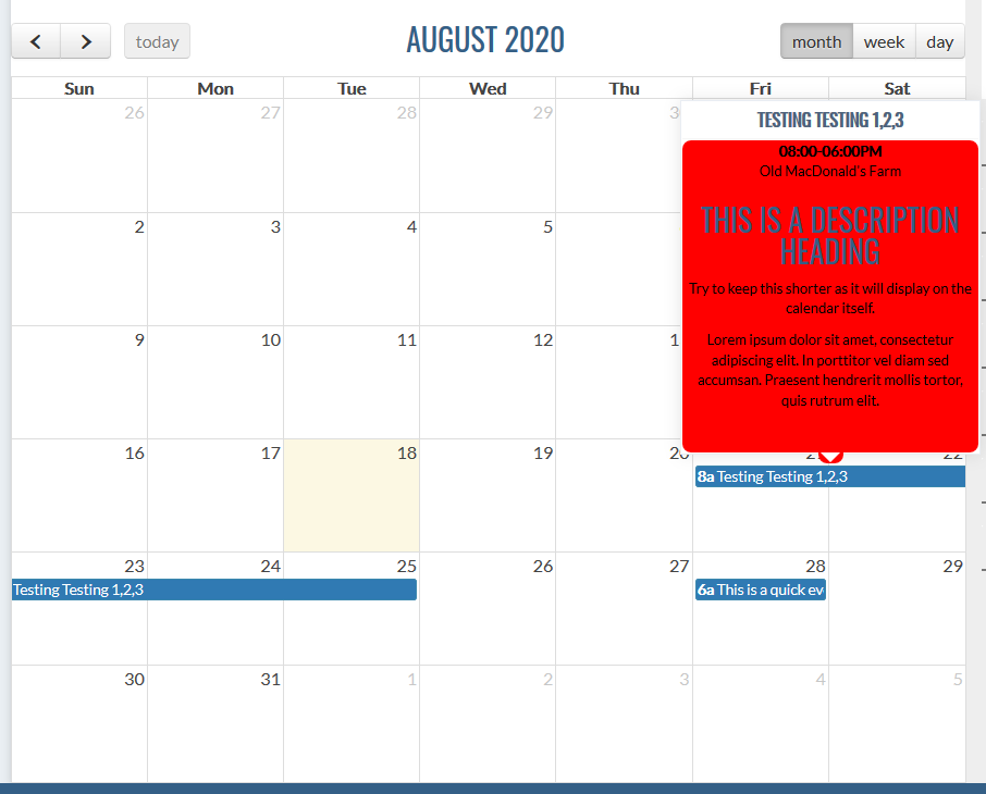 Calendar widget output