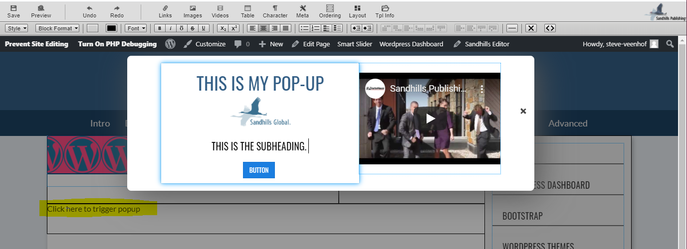pop-up with content