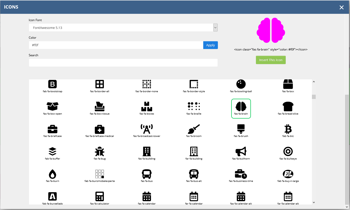 Insert ICON pane